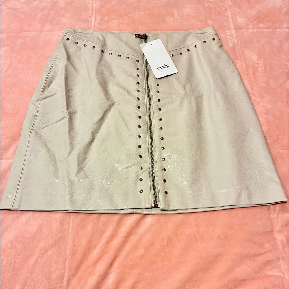 oodji - Beige Studded Mini Leather Skirt